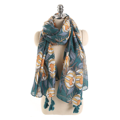 Big flower banquet warm cotton tassel scarf