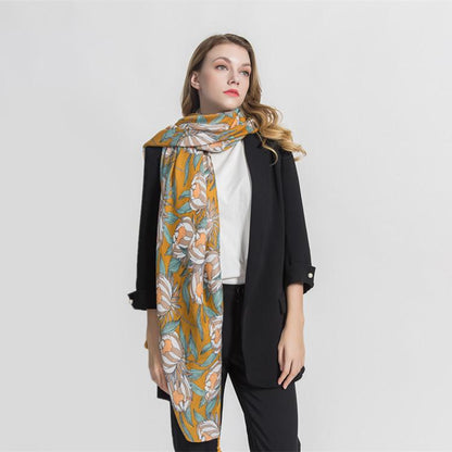 Big flower banquet warm cotton tassel scarf