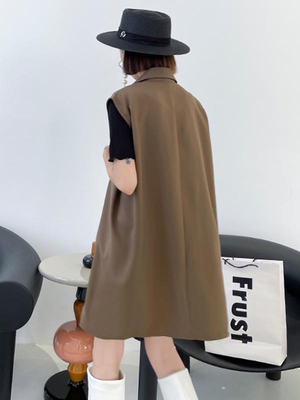 Urban Solid Color Split-Joint Notched Collar Sleeveless Mini Blazer Dress