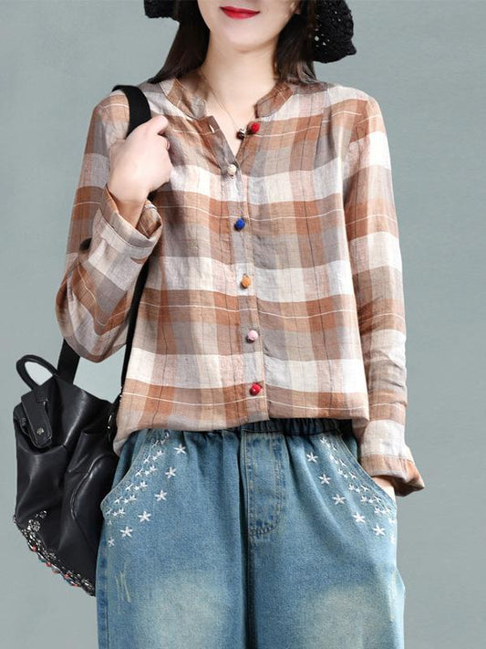 Vintage Plaid Colored Buttons Blouse