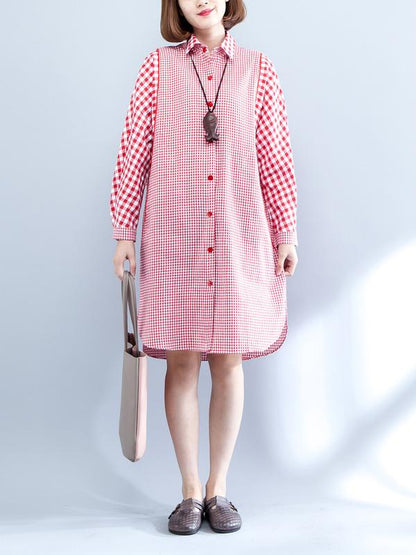 Literary Plaid Split-joint Long Dress