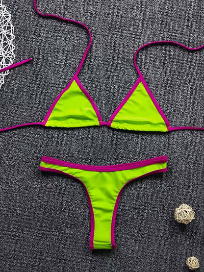Sexy Triangles  Hemming Bandage Split Type Bikini Swimsuit