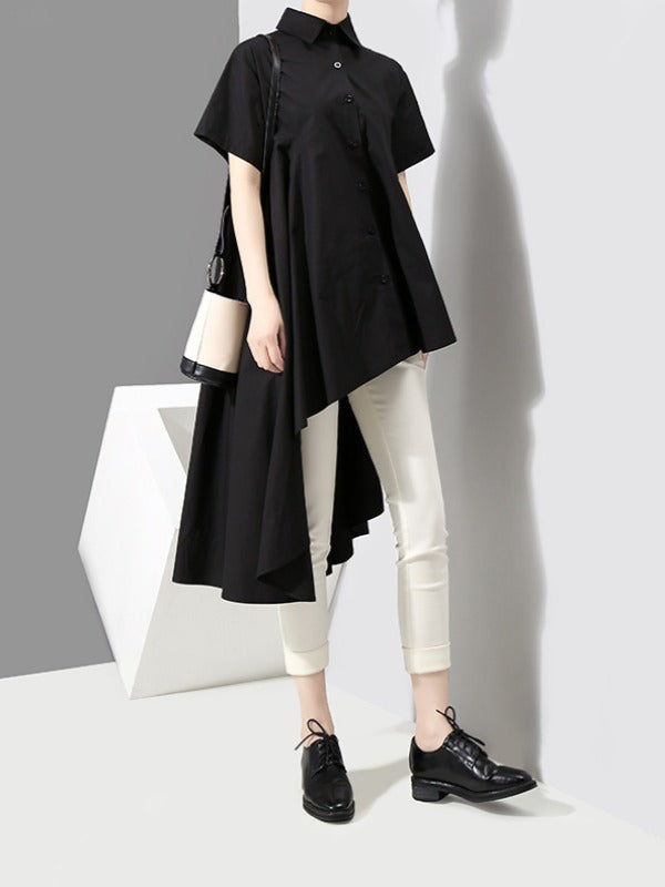 LOOSE BLACK CROPPED PLEATED SHIRT