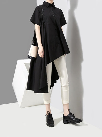 LOOSE BLACK CROPPED PLEATED SHIRT