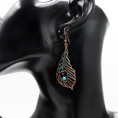 angel wings retro love Creative hollowed out leaves alloy earrings