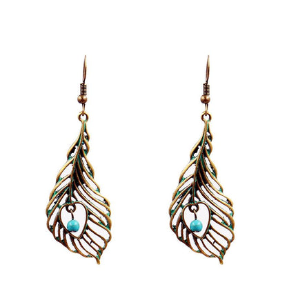 angel wings retro love Creative hollowed out leaves alloy earrings