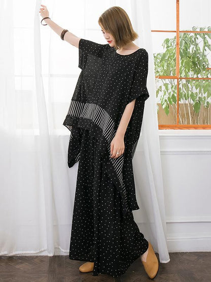 Woman Loosen Dress Suit in White Spots on Black
