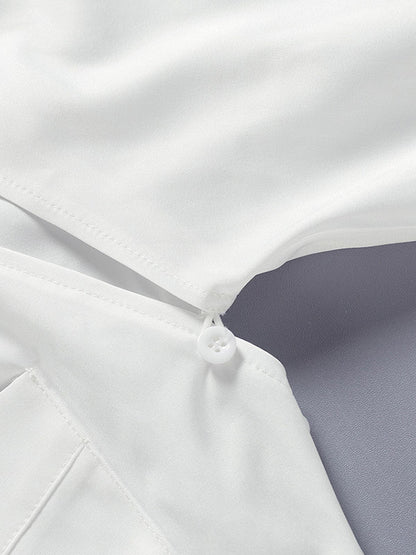 Urban White Hollow Bandage Lapel Long Sleeves Blouses