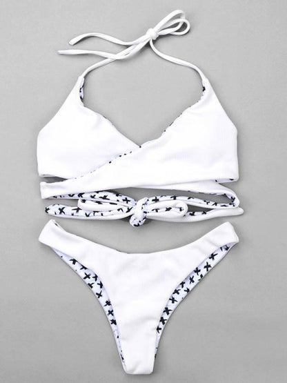 Ribbed Crisscross Adjustable Bikinis Swimwear