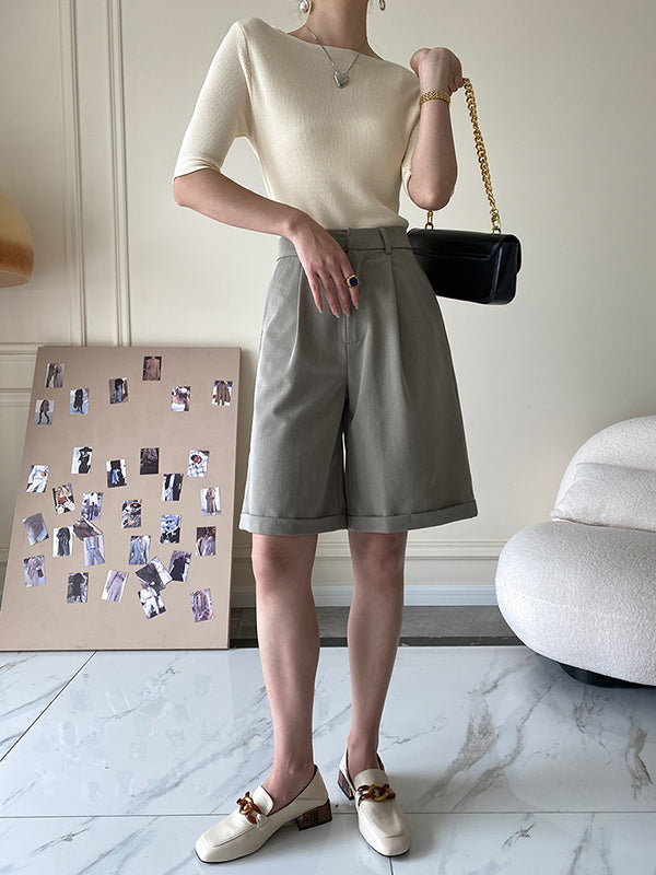 Original Simple Casual Solid Color Skinny Knitting T-Shirt Top