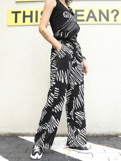 Elastic Waist Design Printed Wide Leg Pants