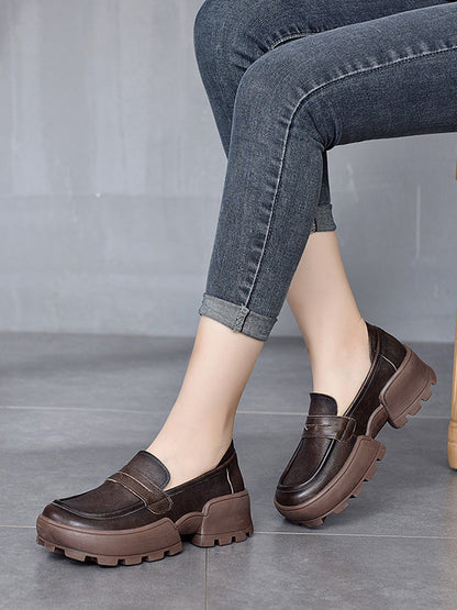 Vintage Cow Leather Low-Top Platform Loafers