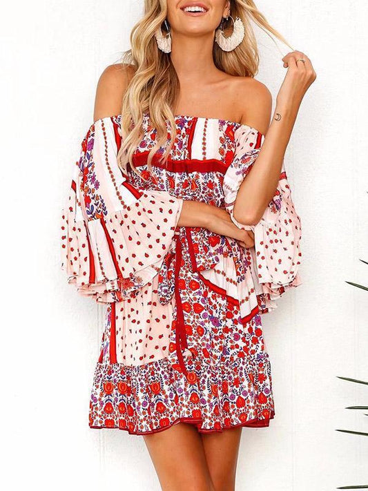 Bohemia Printed Falbala Mini Dresses