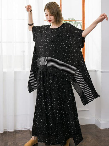 Woman Loosen Dress Suit in White Spots on Black