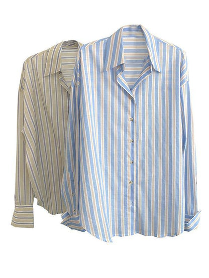 Original Striped Lapel Blouses&Shirts Tops