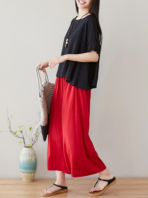 Loose Solid T-Shirt + Wide Leg Pants