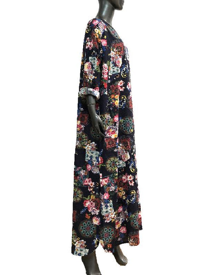 Autumn Loose Flower Print Maxi Dress