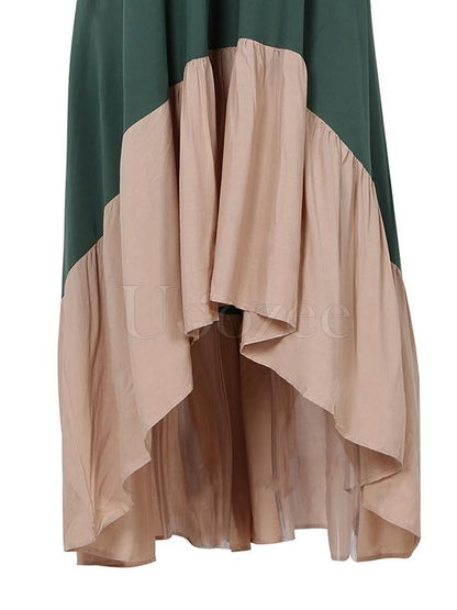 Stitching Color Backless Midi Dress