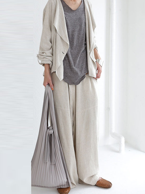 Casual Loose Solid Color Buttoned Lapel Collar Long Sleeves Outwear