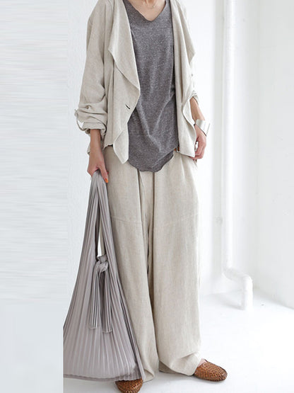 Casual Loose Solid Color Buttoned Lapel Collar Long Sleeves Outwear