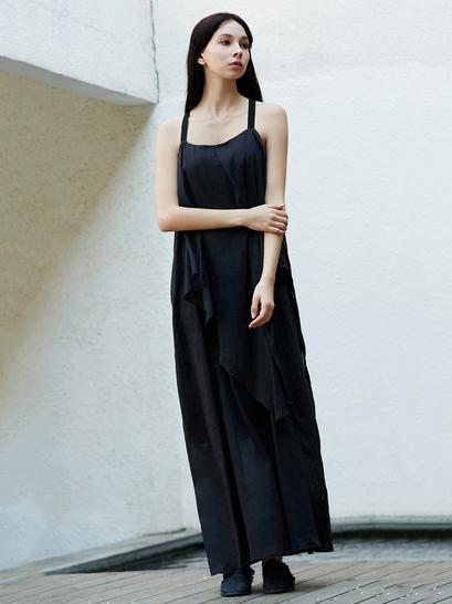 Simple Black Split-joint Split-side Long Dress