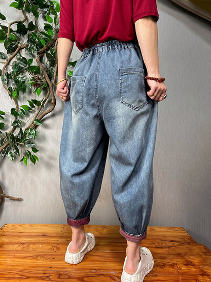 Artistic Retro Vintage Elasticity Hollow Jean Pants