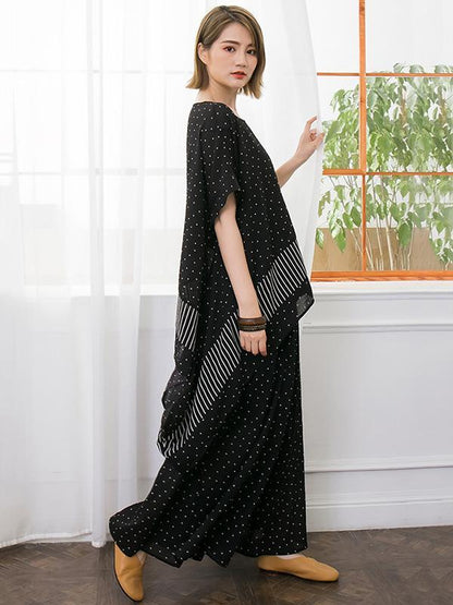 Woman Loosen Dress Suit in White Spots on Black