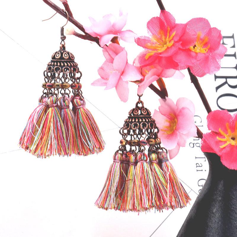 Exaggerated crystal long retro multi-layer tassel earrings Bohemia Earrings Wholesale
