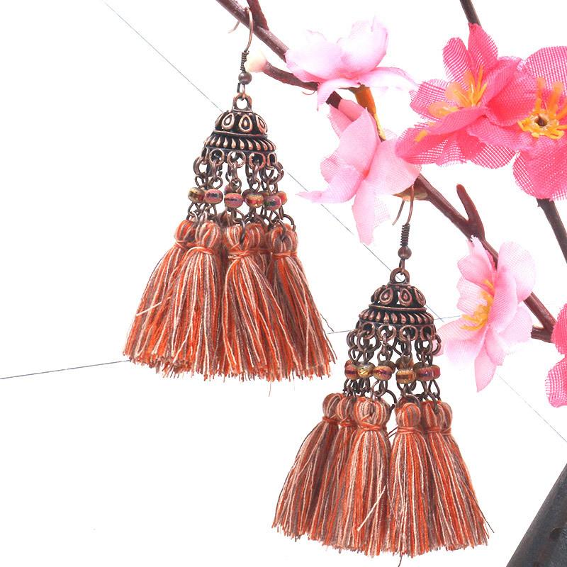 Exaggerated crystal long retro multi-layer tassel earrings Bohemia Earrings Wholesale