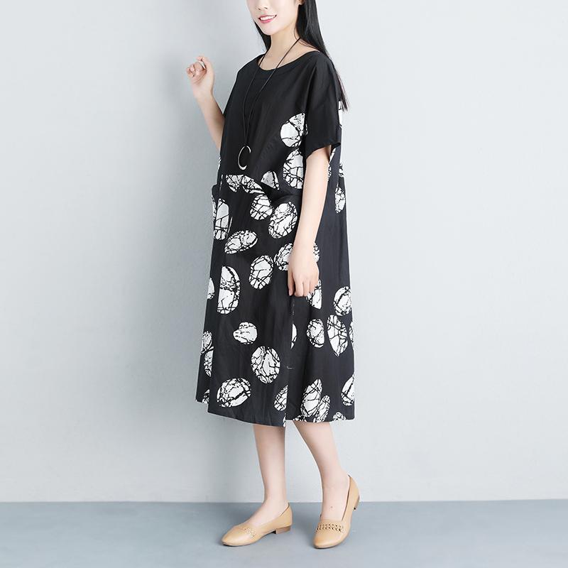 Casual Pockets Summer Short Sleeve Black Dress