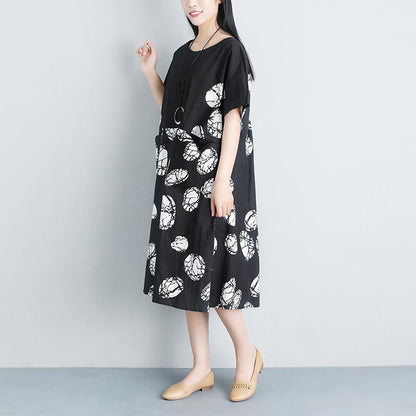 Casual Pockets Summer Short Sleeve Black Dress