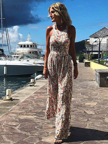Printed Backless Halterneck Maxi Dress