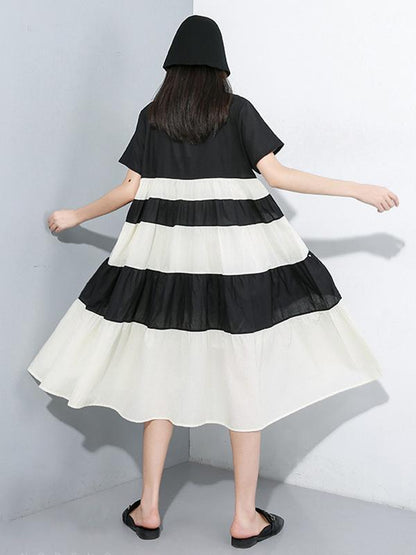 Split-joint Striped Ruffled Dress