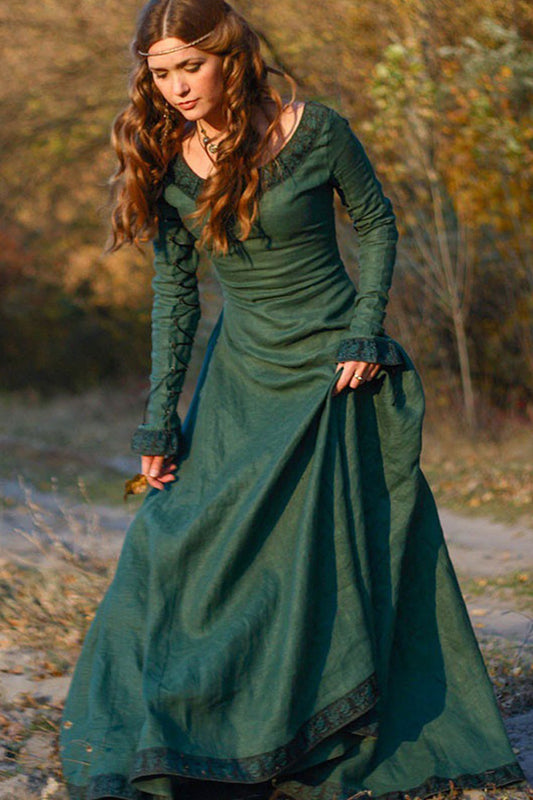 classical medieval European middle-sleeve round neck slim ladies dress