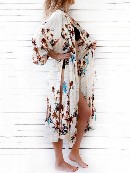 Floral Printed Lace-up Beach Cover-ups