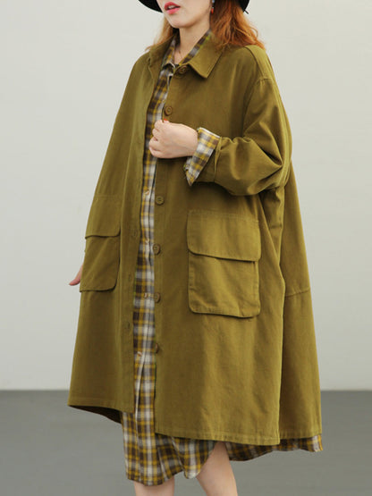 Urban Solid Color Long Sleeves Lapel Trench Coats