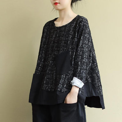Buykud Asymmetrical Pockets Spliced Loose Pullover Blouse