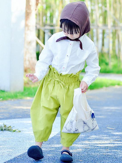 Green&Beige Cotton Kids Harem Pants