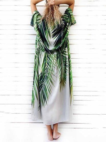 Floral Printed Lace-up Beach Cover-ups