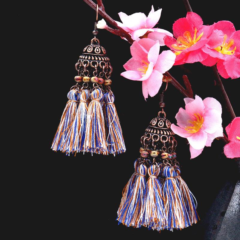 Exaggerated crystal long retro multi-layer tassel earrings Bohemia Earrings Wholesale