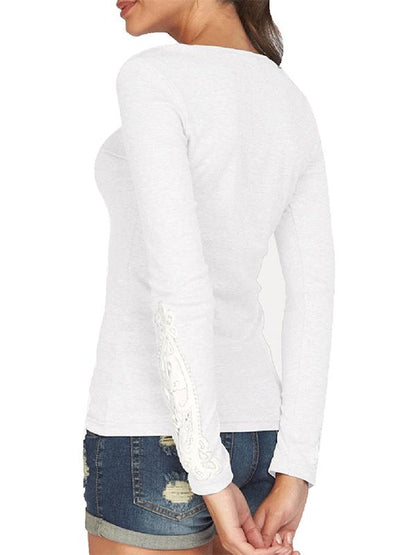 New Long Sleeve Cotton Lace T-Shirt