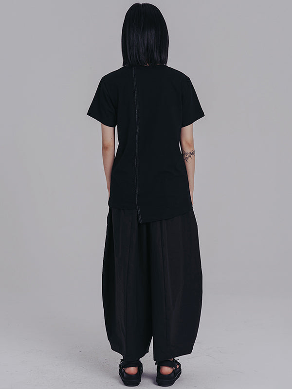 Casual Short Sleeves Irregular Black T-Shirt Top