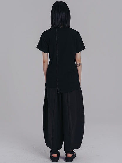 Casual Short Sleeves Irregular Black T-Shirt Top