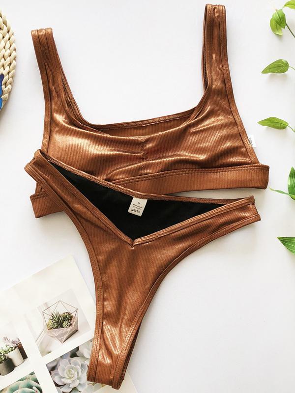 Solid Color Split Bikini Swimsuit