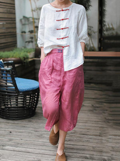 Casual Retro Frog Wide Leg Cropped Trousers
