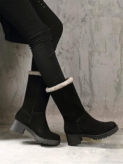 Solid Mid Heels Short Snow Boots
