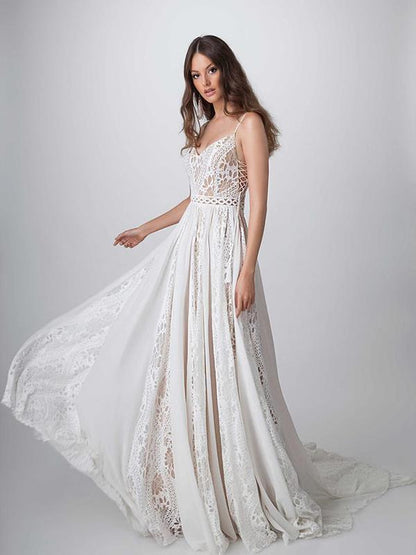 Spaghetti-neck Bandage V-back Evening Dress