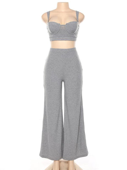 Fashion Street Casual Wide Leg Pants And Sexy Tops