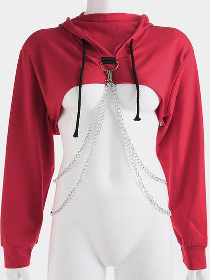 Hooded Chains Short Sleeves Hoodies & Jackets