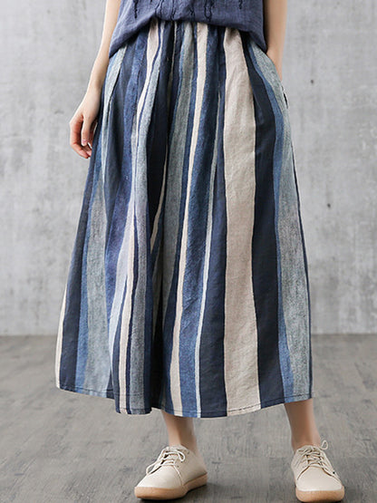 Original Linen Stripe Empire A-Line Skirt